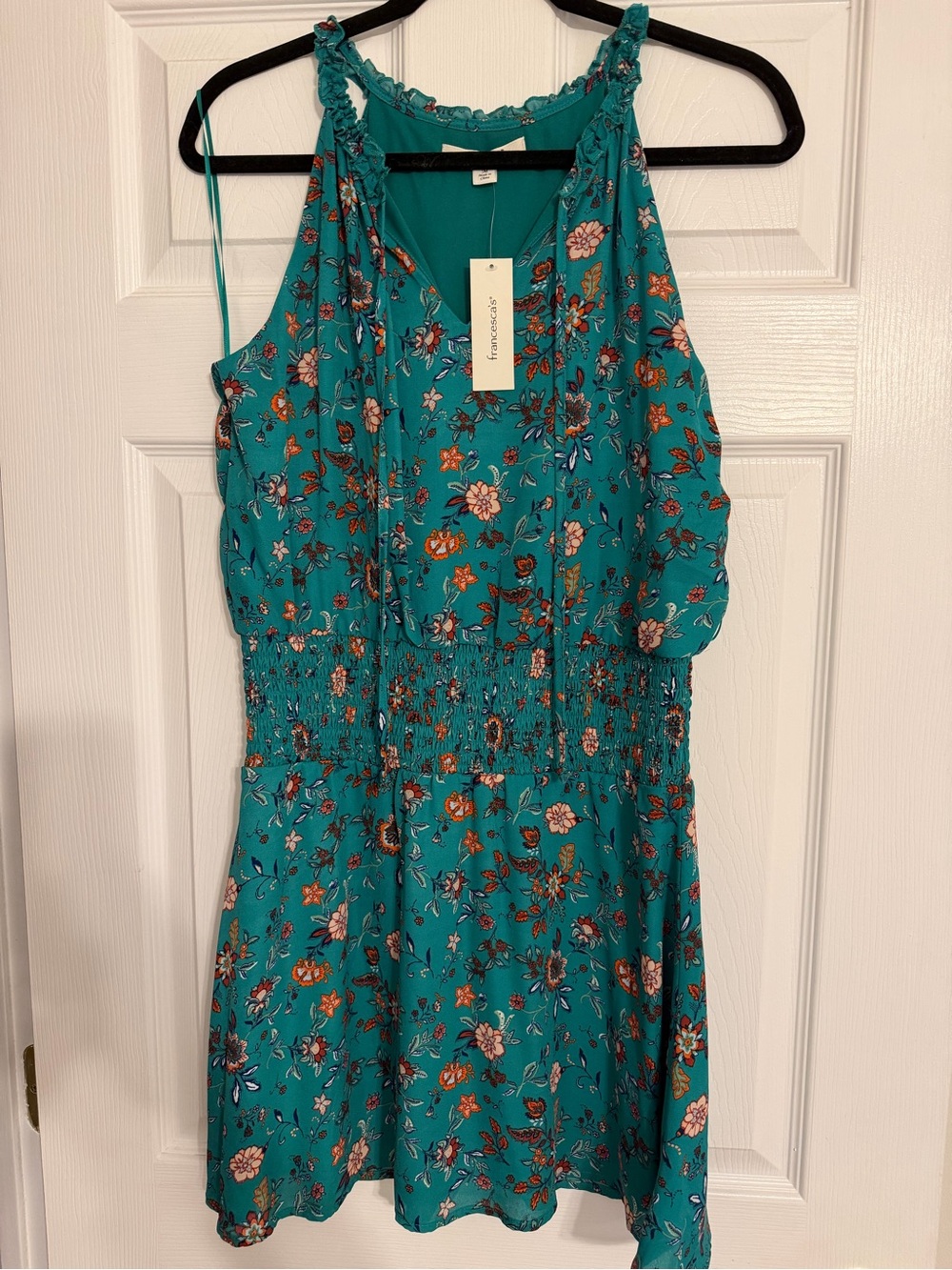 Teal Floral Smock Waist Dress